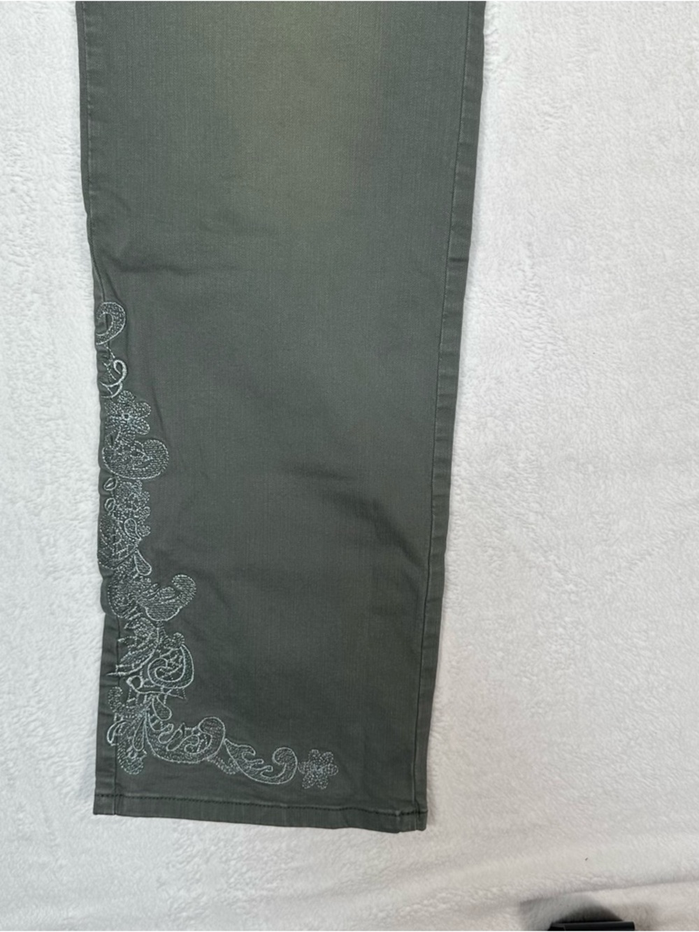 Soft Surroundings Shoreline‎ Embroidered Pants 14 Olive Green Bohemian Luxe - Picture 3 of 12